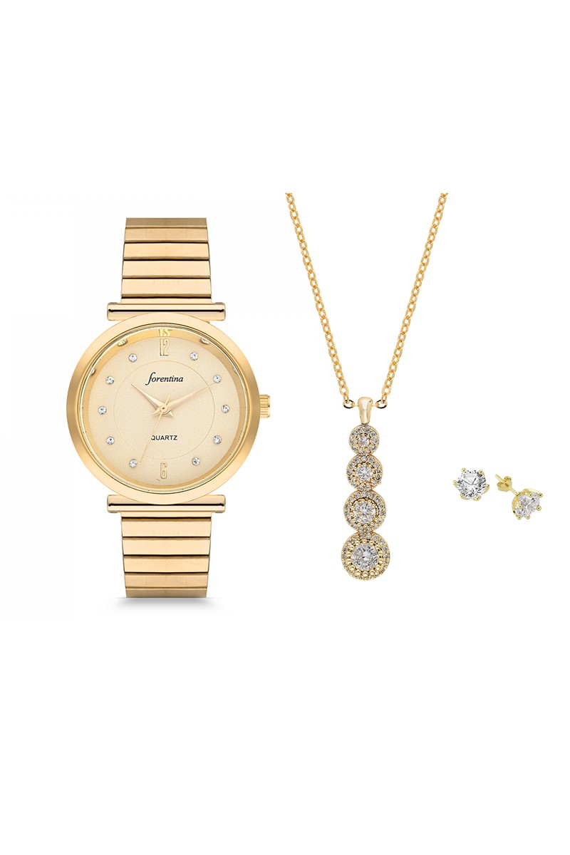 Forentina Metal Bayan Kol Saati - Tria Kolye Küpe Kombin PS1800