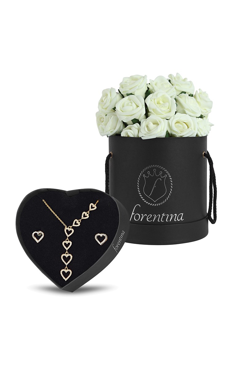 Forentina Kalpli Kolye Küpe Set - Güllü Kutuda Hediye Set PS1811