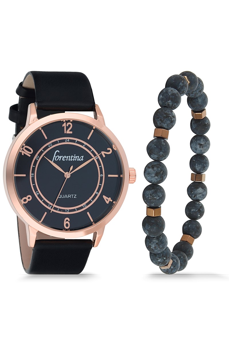 Forentina Siyah Erkek Kol Saati Bileklik Kombin PS1816