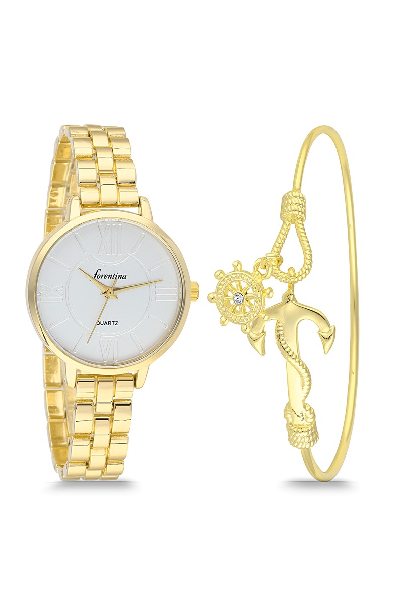 Forentina Bayan Metal Kol Saati Bileklik Kombin Set PS1822