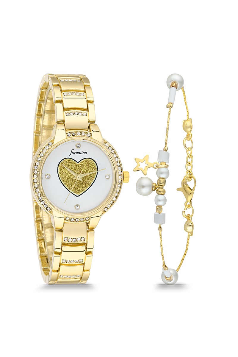 Forentina Metal Kalpli Bayan Kol Saati Şans Bilekliği Kombin Set PS1823