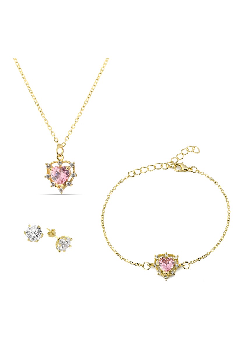 Forentina Zirkon Pempe Taşlı Kolye Küpe Bileklik Takı Seti PS1902