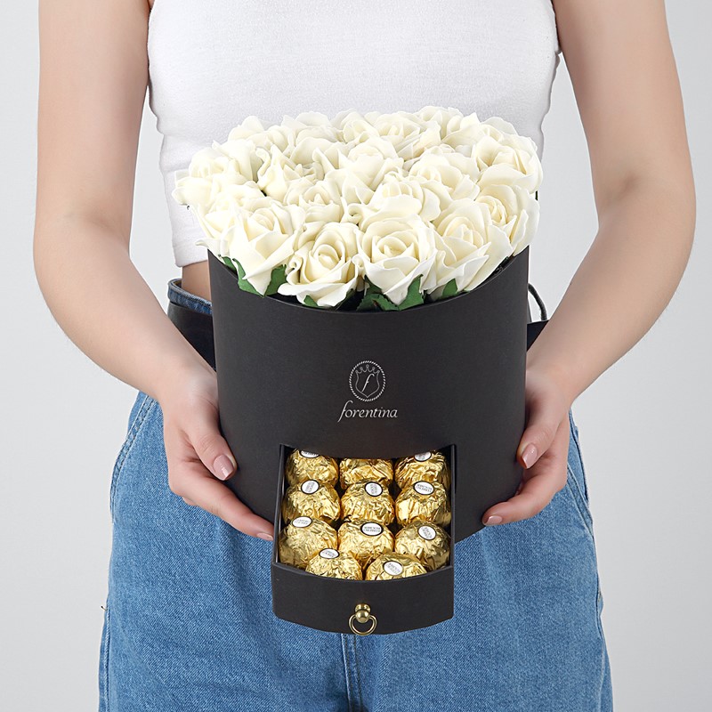 Forentina Çift Kalp Kolye Küpe Bileklik Saat Güllü Kutu Çikolata Hediye Set PS1907