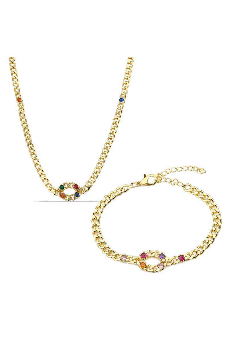 Forentina Renkli Taşlı Kolye Bileklik Takı Seti PS1918