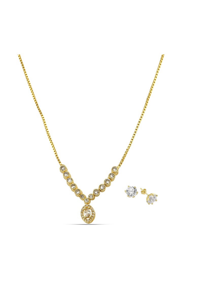 Forentina Zirkon Taşlı Kolye Küpe Takı Seti PS1920