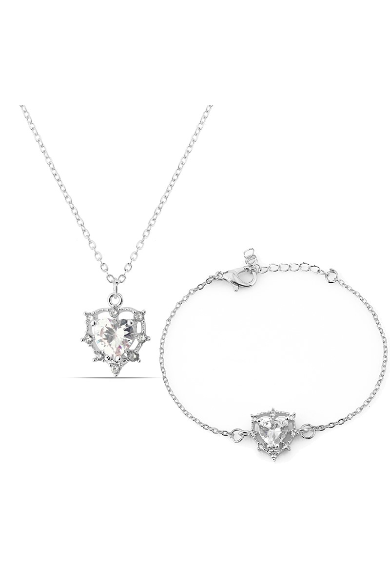 Forentina Gümüş Kaplama Zirkon Taşlı Kolye Bileklik Set PS1964