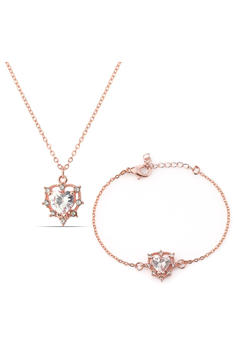 Forentina Zirkon Kalp Kesim Kolye Bileklik Takı Seti PS1965
