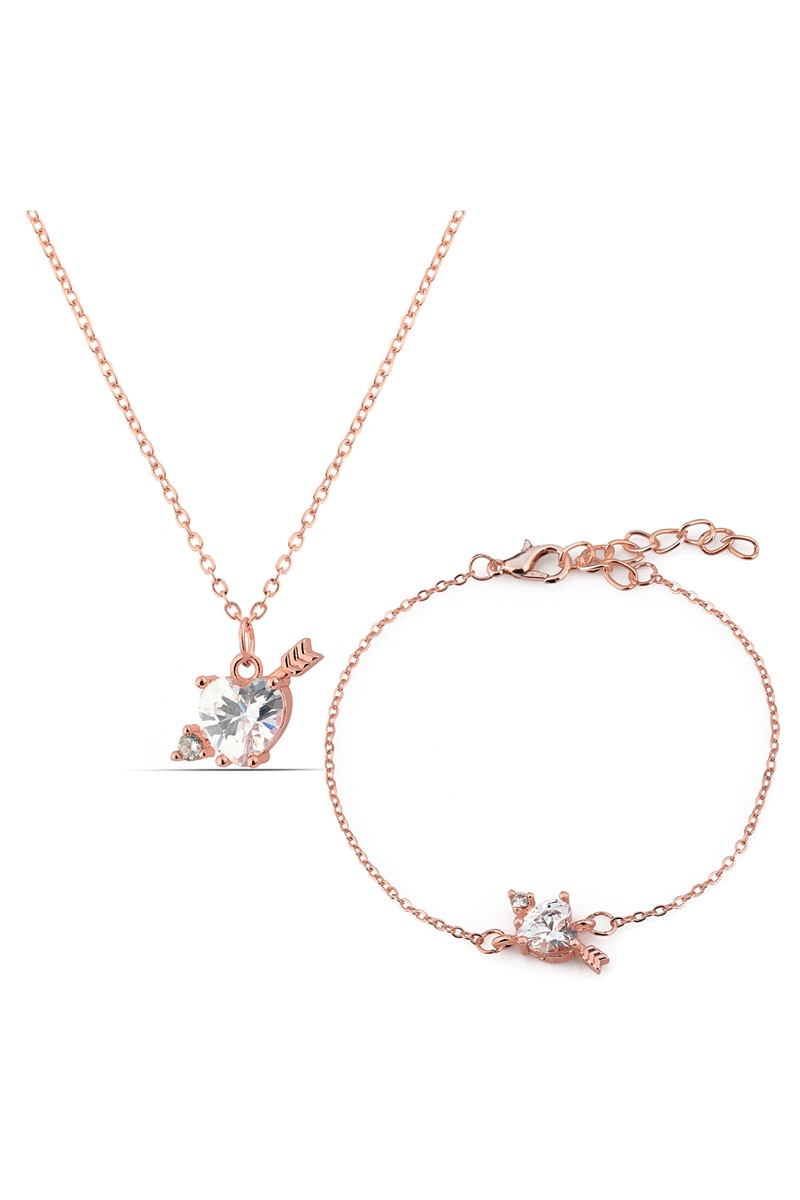 Forentina Rose Kalpli Zirkon Taşlı Kolye Bileklik PS1966