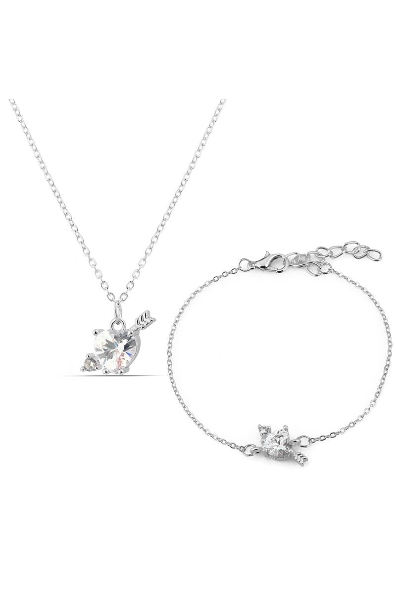 Forentina Zirkon Taşlı Kalp Kolye Bileklik PS1967