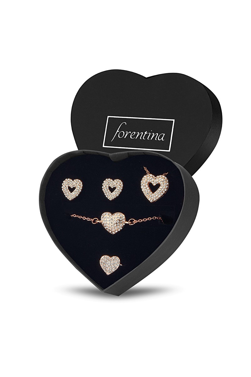 Forentina Rose Kalpli Kolye Küpe Bileklik Yüzük Takı Seti PS2002