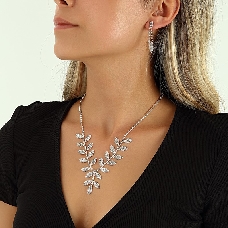 Forentina Gümüş Kaplama Çınar Modeli Kolye Küpe Takı Seti PS2005