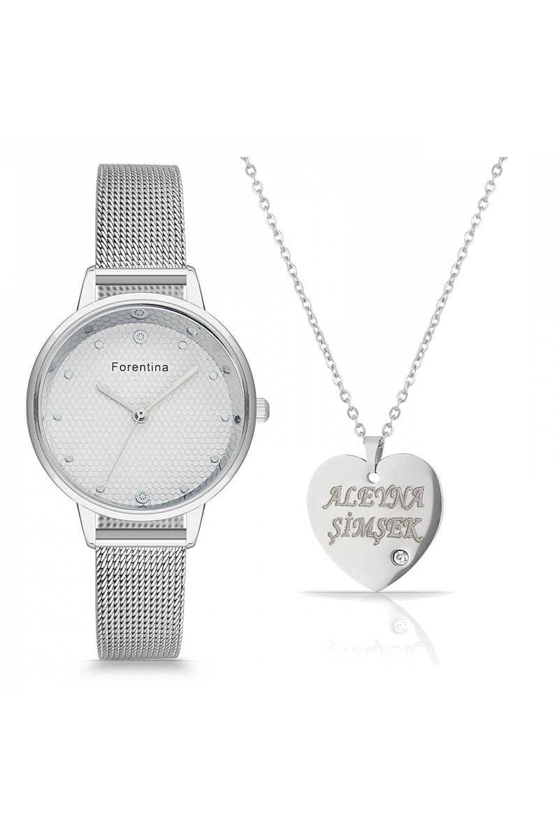 Forentina Bayan Hasır Kol Saati - Kişiye Özel Kalp Kolye PS2028