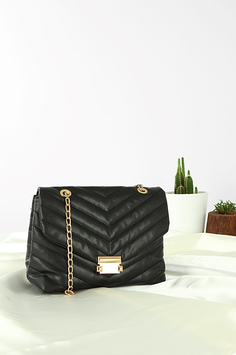 Forentina Siyah Çizgili Model Askılı Omuz Çantası PS2059