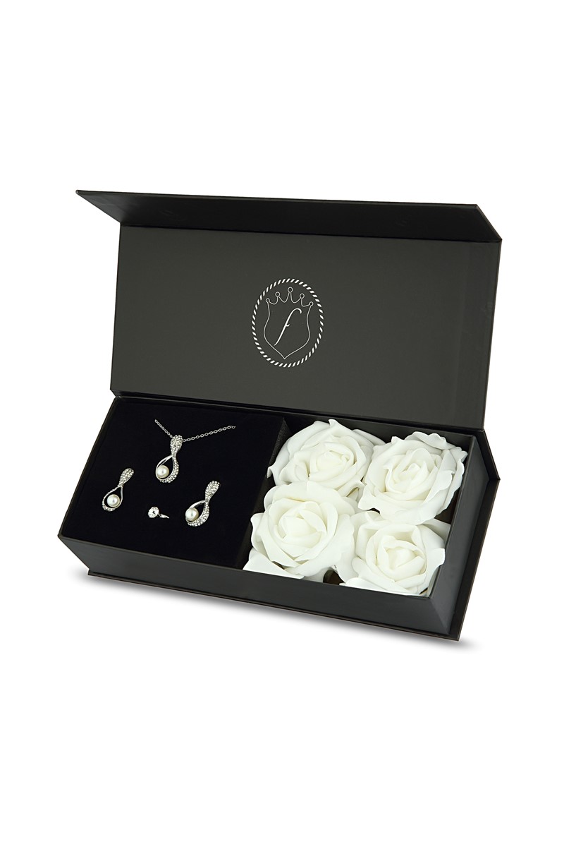 Forentina Kadın İnci Modeli Kolye Küpe Yüzük Takı Seti - Güllü Kutuda PS2103