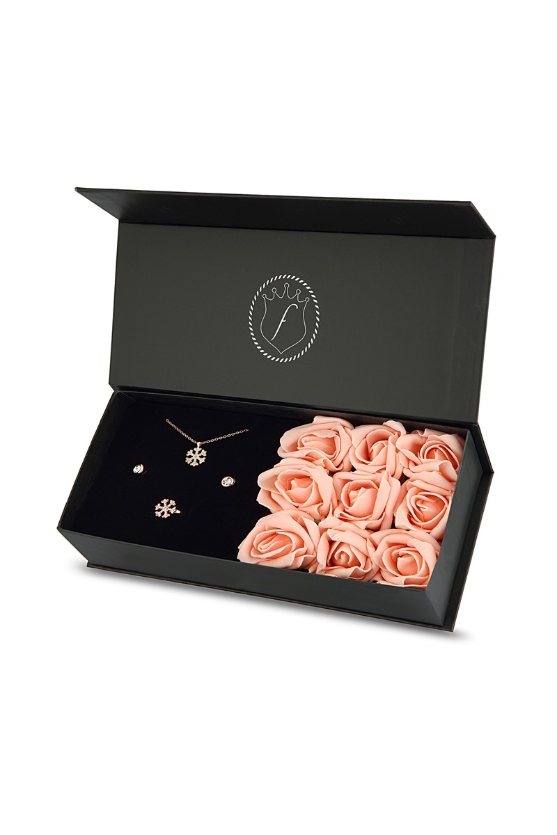 Forentina Rose Kar Tanesi Kolye Küpe Yüzük Takı Seti - Güllü Kutuda PS2105