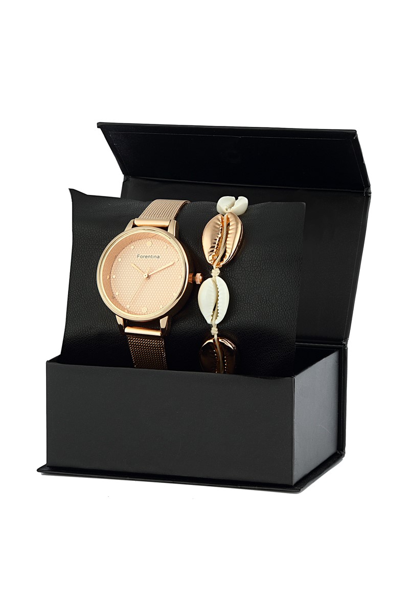 Forentina Kadın Rose Kol Saati Deniz Kabuğu Kombin Set PS2108
