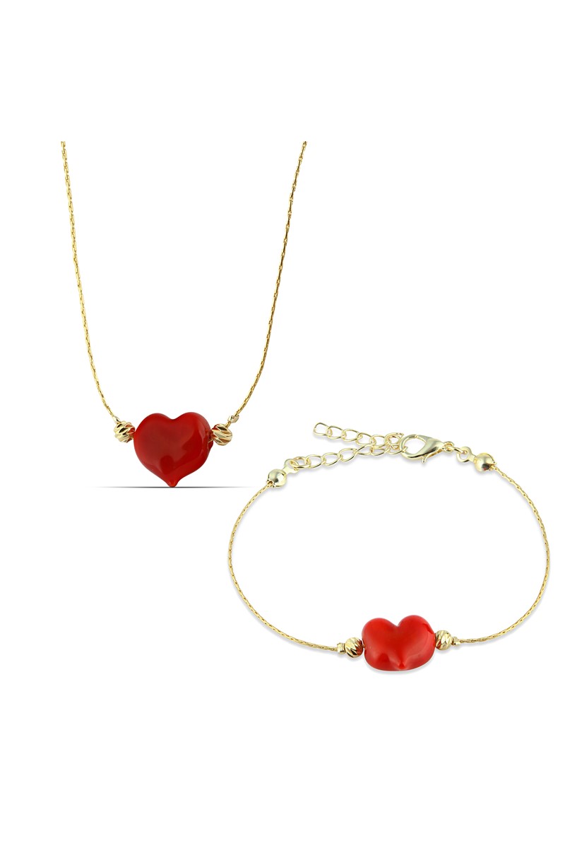 Forentina Kadın Kalpli Kolye Bileklik Takı Seti PS2113