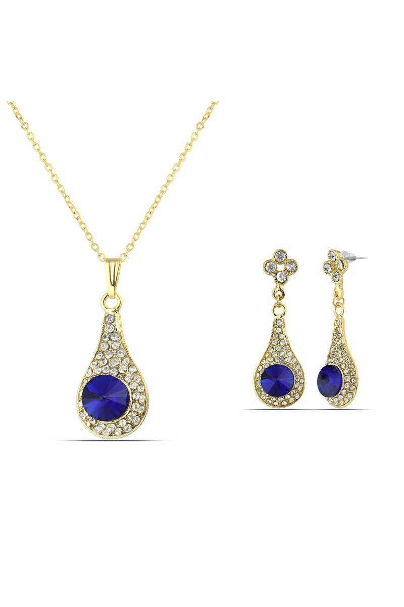 Forentina Kadın Lacivert Taşlı Kolye Küpe Takı Seti PS2114