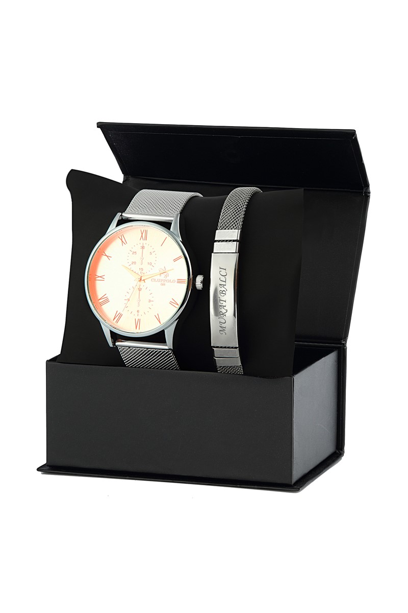 Forentina Erkek Gri Hasır Kol Saati - Kişiye Özel Bileklik Kombin  PS2131