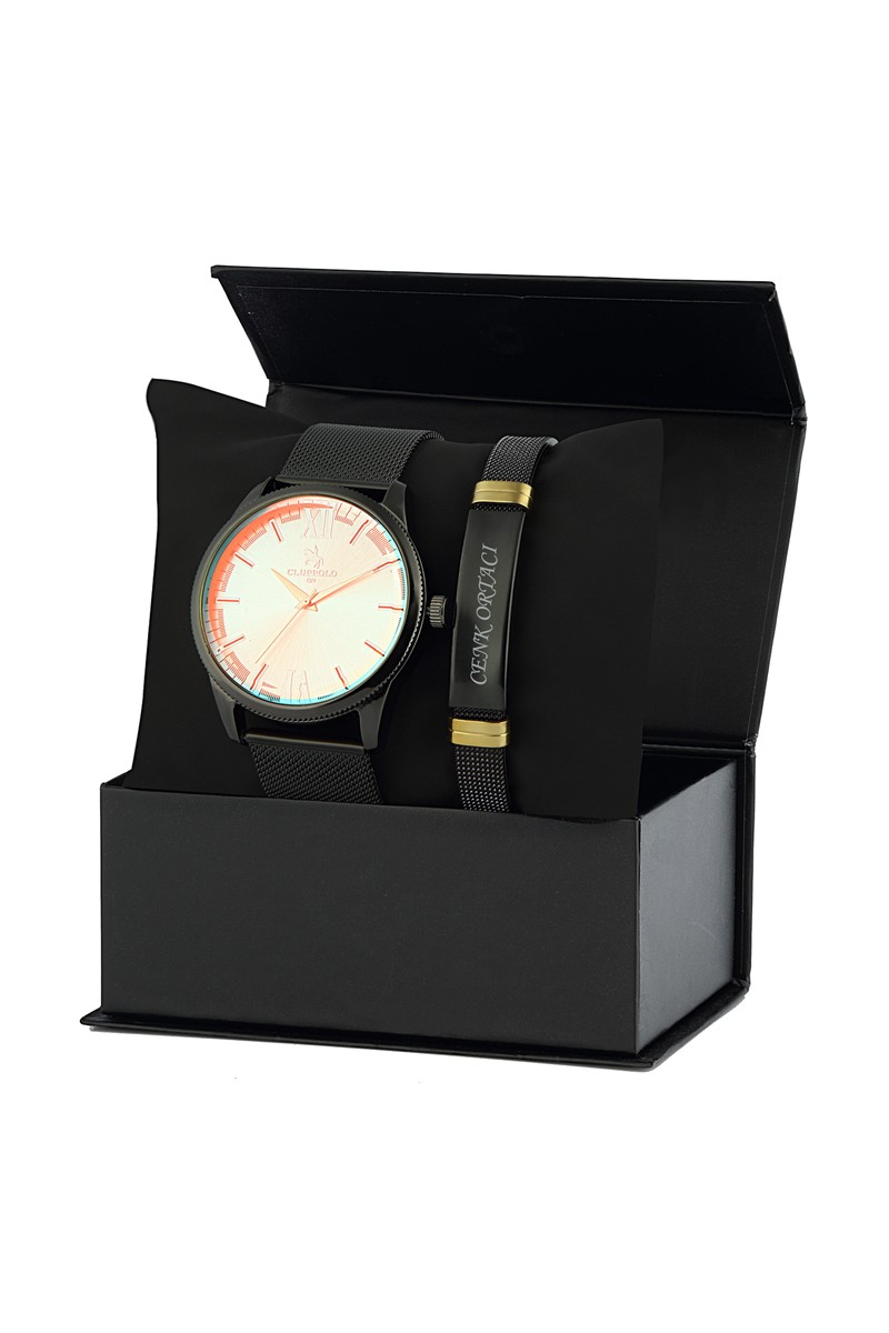 Forentina Erkek Siyah Hasır Kol Saati - Kişiye Özel Bileklik PS2132