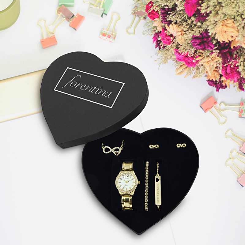 Forentina Kalpli Kolye Küpe Bileklik Saat Kişiye Özel Bileklik Hediye Set PS2133