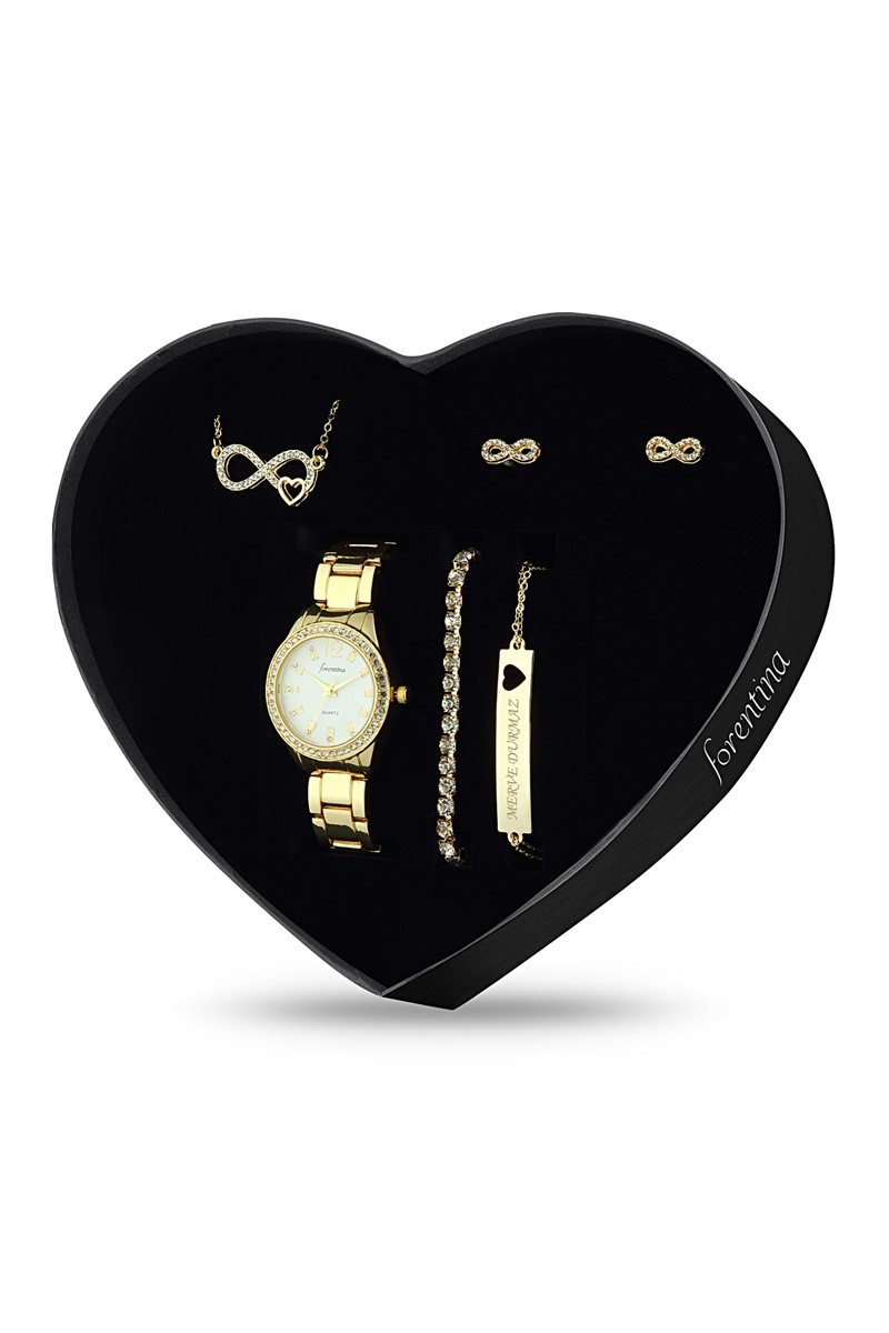 Forentina Kalpli Kolye Küpe Bileklik Saat Kişiye Özel Bileklik Hediye Set PS2133