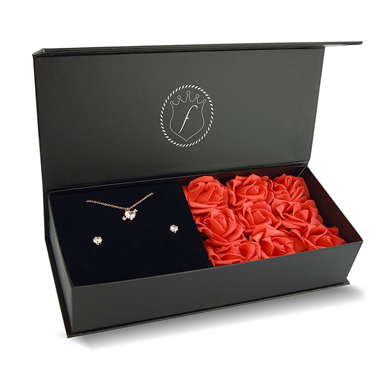 Forentina Rose Kalpli Kolye Tektaş Küpe Set- Güllü Kutuda PS2158