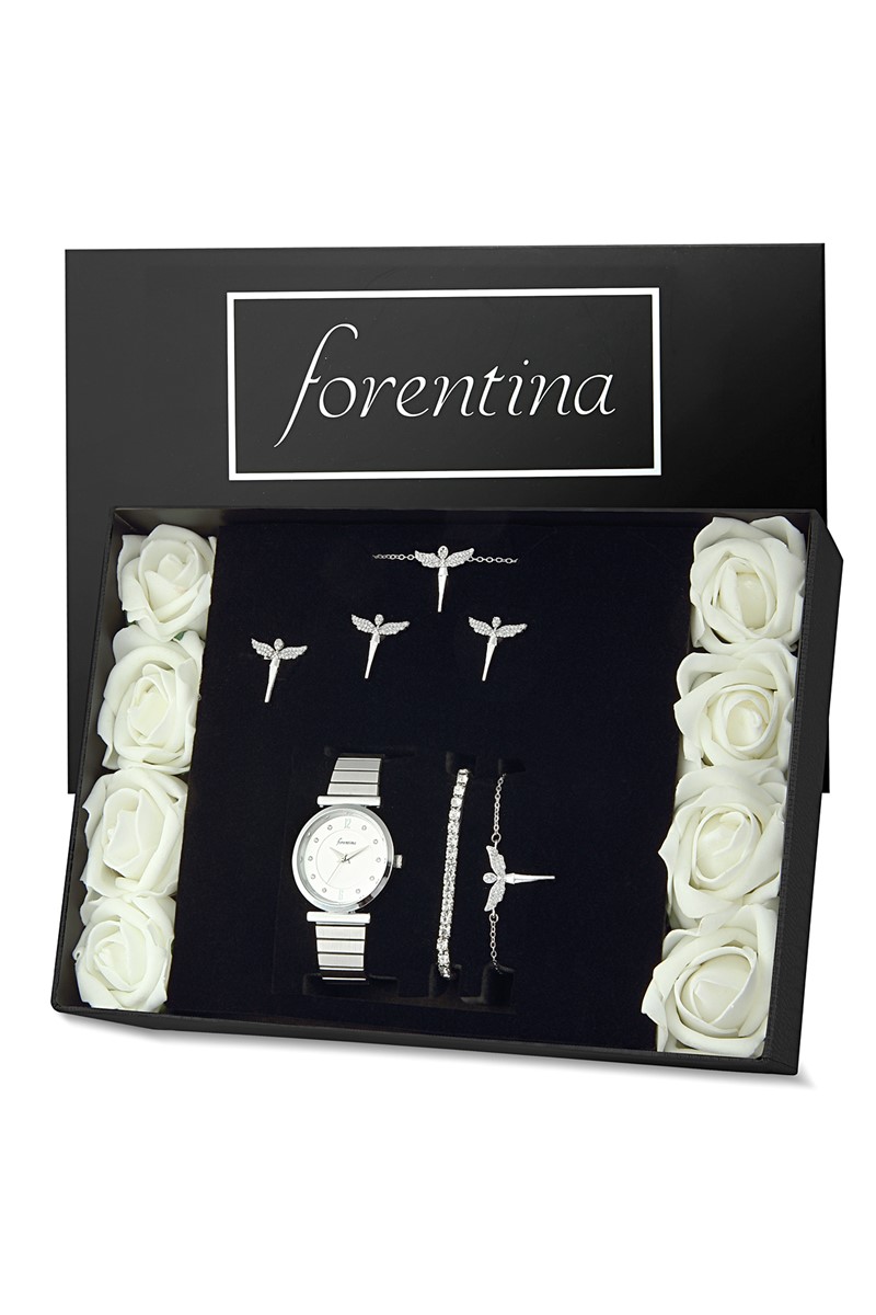 Forentina Melek Kolye Küpe Bileklik Yüzük Saat Hediye Set PS2162