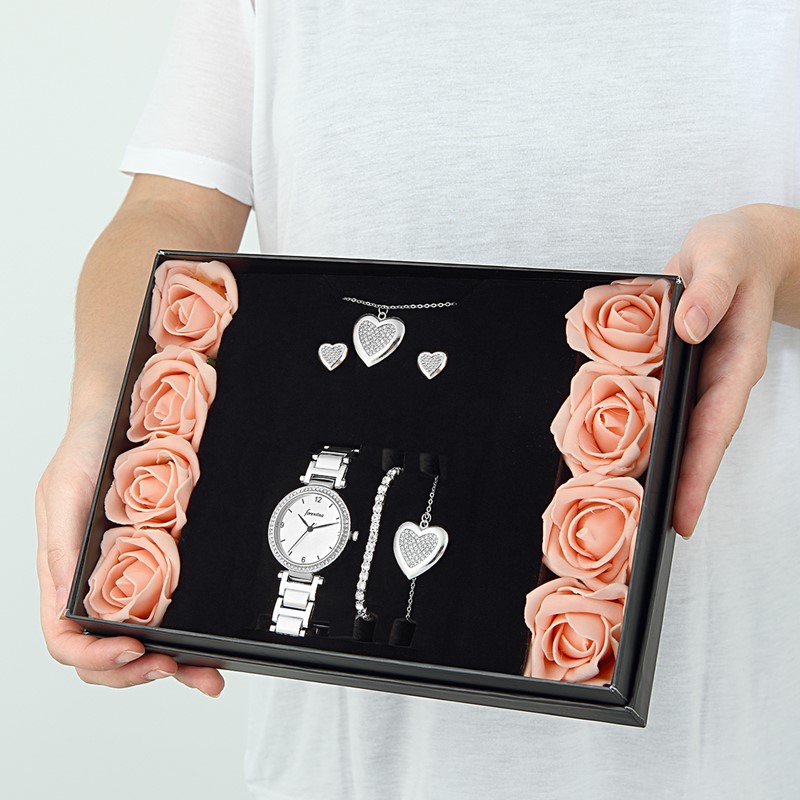 Forentina Kalpli Kolye Küpe Bileklik Saat Hediye Set PS2165