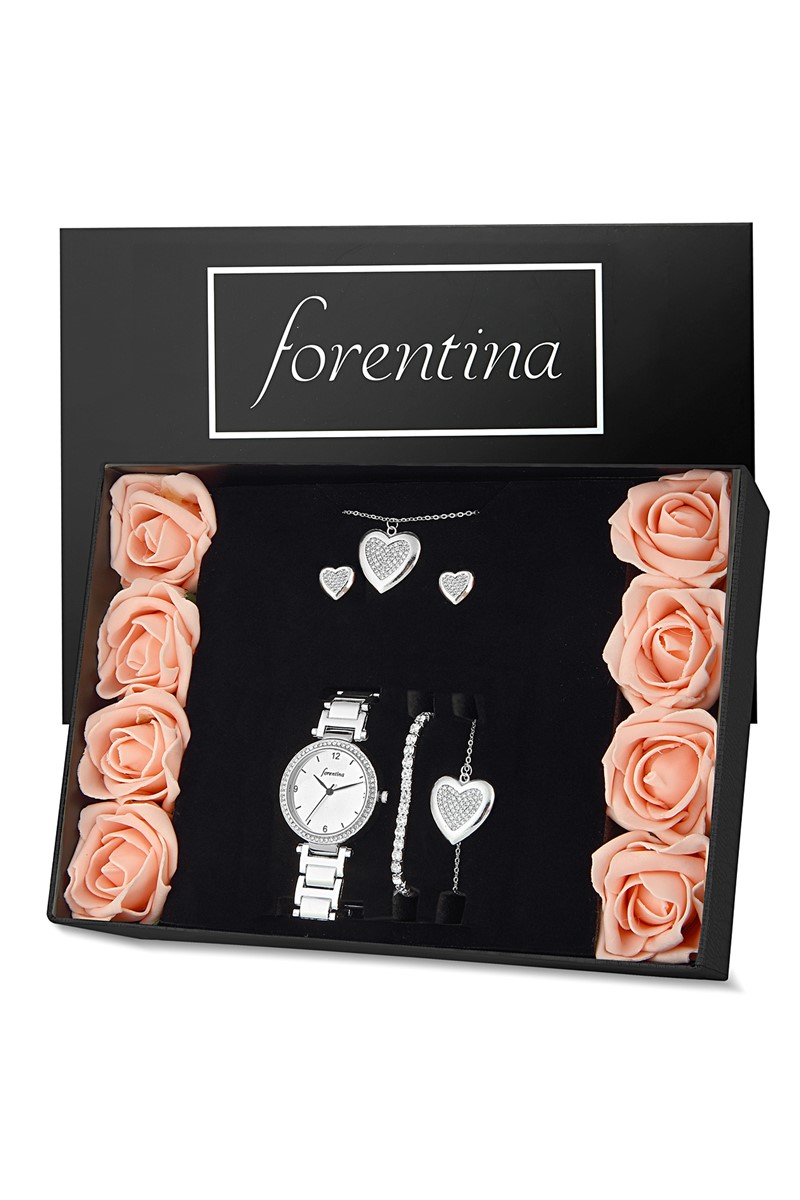 Forentina Kalpli Kolye Küpe Bileklik Saat Hediye Set PS2165