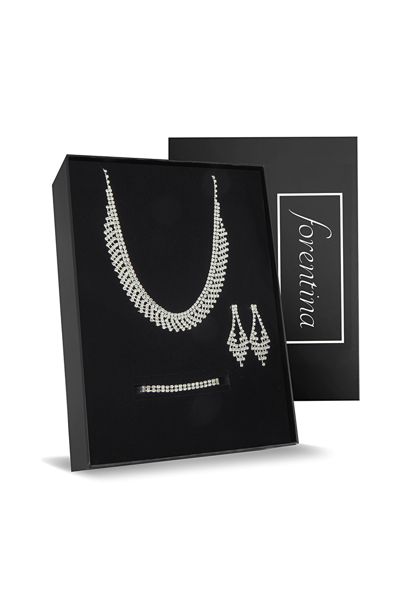 Forentina Gümüş Kaplama Tasarım Kolye Küpe Bileklik Takı Seti PS2172