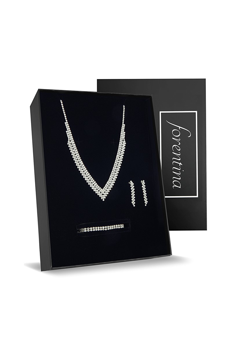 Forentina Gümüş Kaplama Kolye Küpe Bileklik Takı Seti PS2174