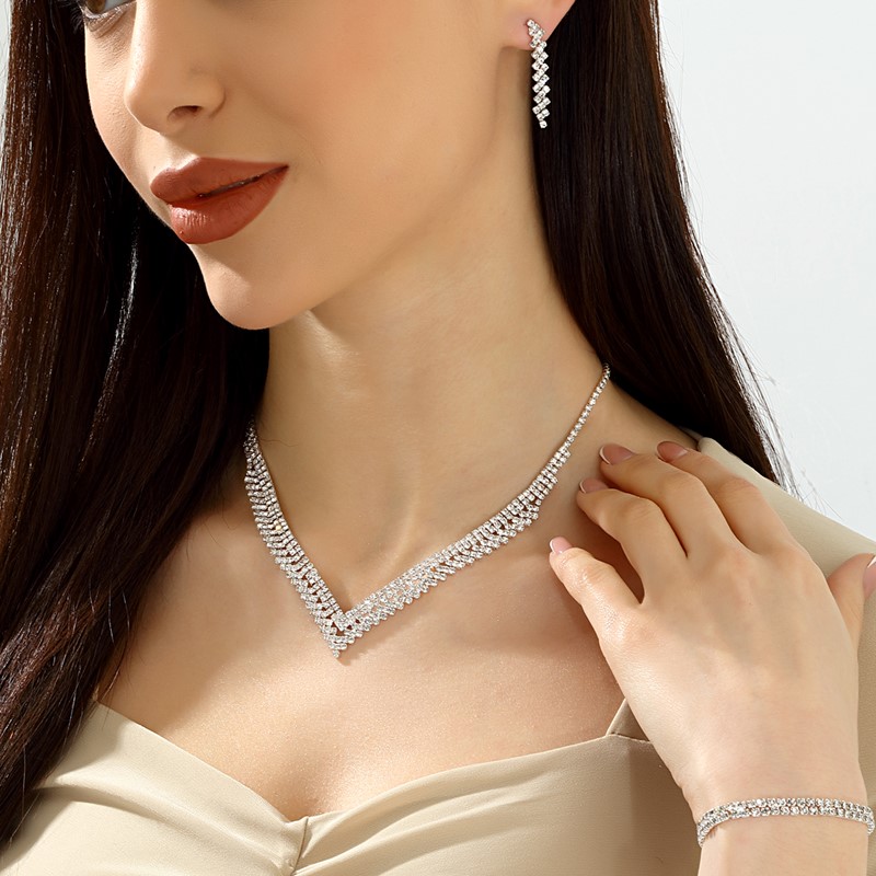 Forentina Gümüş Kaplama Kolye Küpe Bileklik Takı Seti PS2174