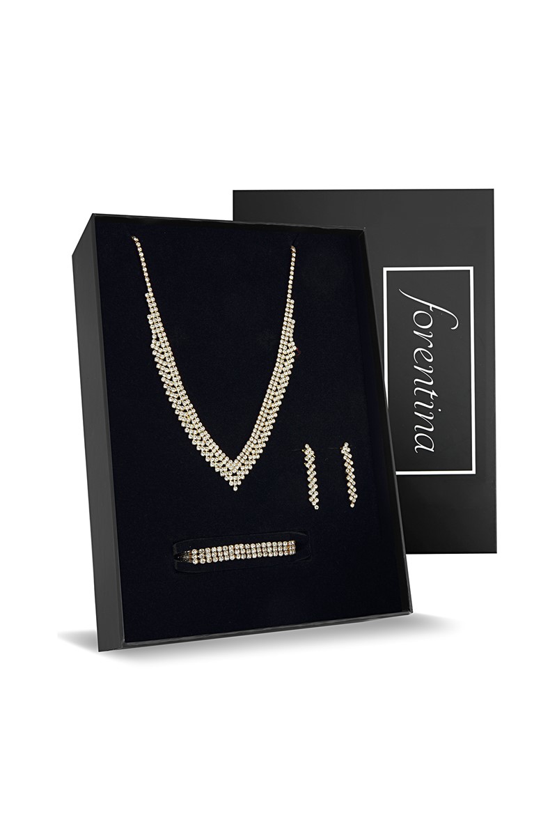 Forentina Altın Kaplama Su Yolu Kolye Küpe bileklik Takı Seti PS2175