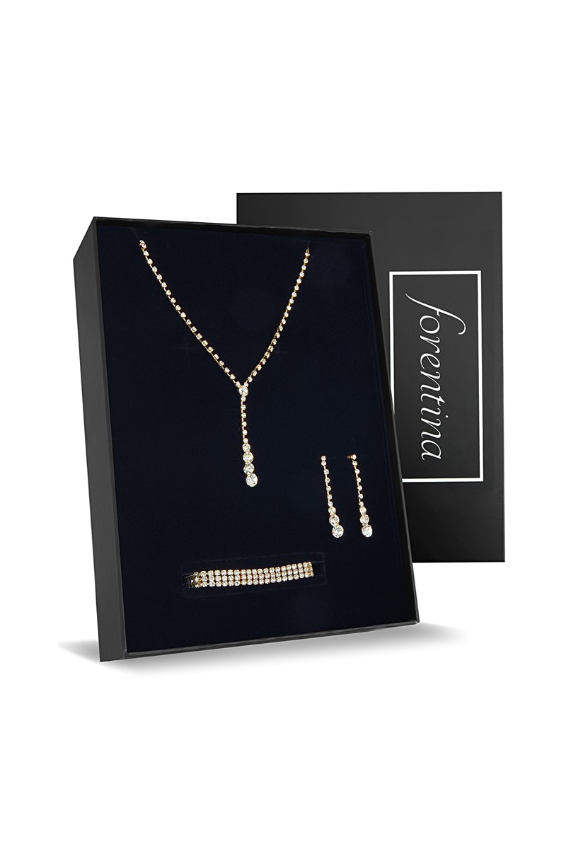 Forentina Tria Kolye Küpe Bileklik Düğün Takı Seti PS2179