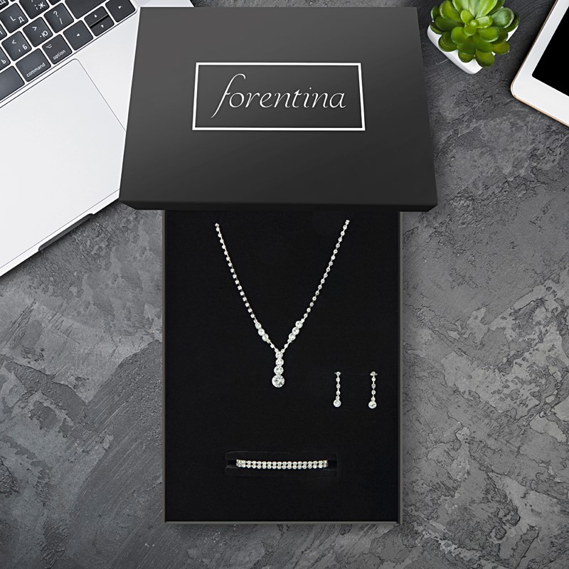 Forentina Gümüş Kaplama Tria Kolye Küpe Bileklik Düğün Seti PS2180