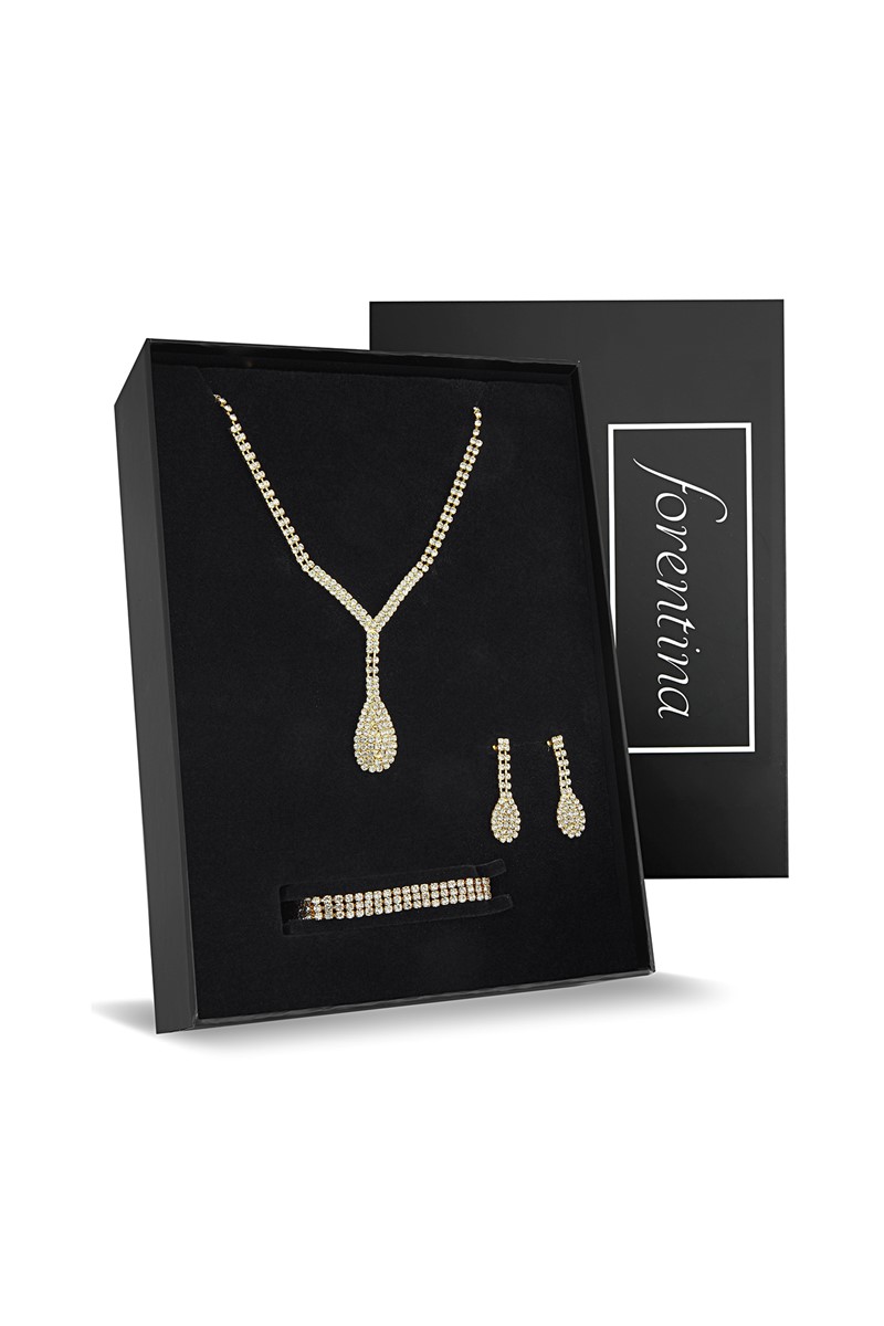 Forentina Altın Kaplama Su Yolu Kolye Küpe Bileklik Düğün Seti PS2182