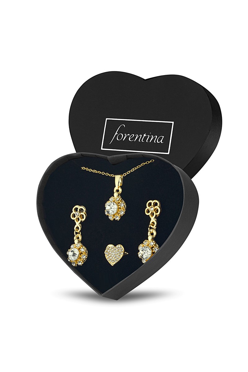 Forentina Altın Kaplama Sallantılı Kolye Küpe Yüzük Takı Seti PS2220