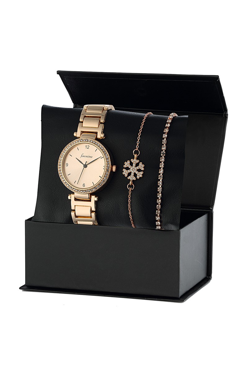 Forentina Kadın Rose Kol Saati 2 Bileklik Kombin PS2226