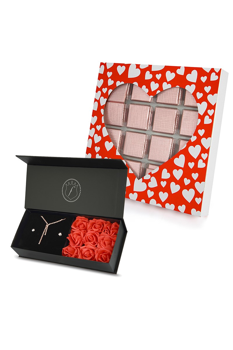 Forentina Kadın Rose Su Yolu Kolye Küpe - Çikolata Hediye Set PS2233