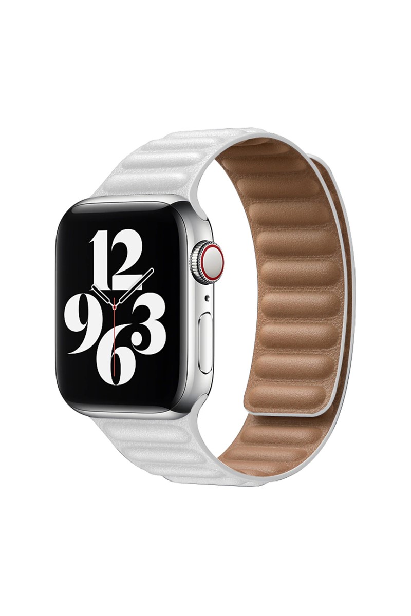 Forentina İwatch Beyaz Deri Mıknatıslı Kordon 42-44 mm Uyumlu PS2254