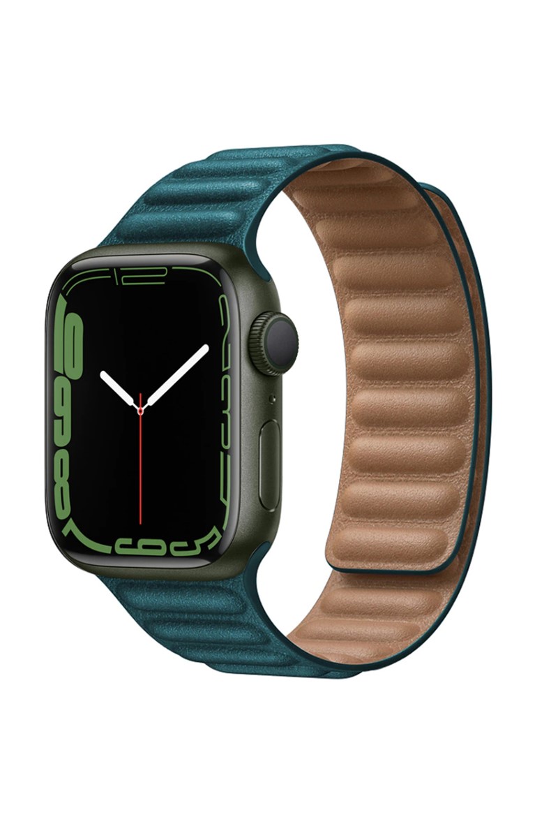 Forentina İwatch Yeşil Deri Mıknatıslı Kordon 42-44-45 mm Uyumlu PS2258