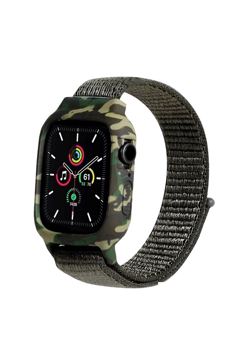 İWatch 42/44MM Çerçeve Korumalı Kamuflaj Desenli Spor Loop Kordon PS2287