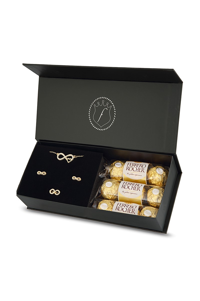 Forentina Sonsuzluk Kolye Küpe Yüzük Takı Seti - Çikolata Hediye PS2293