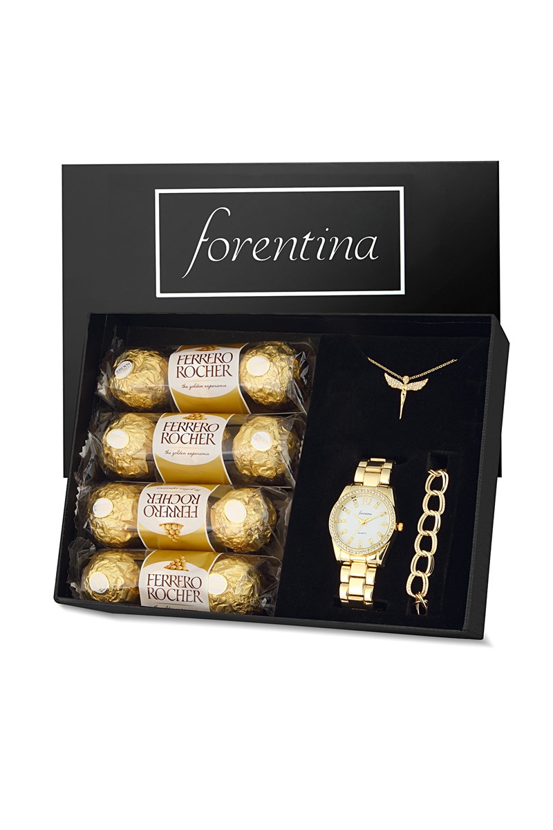 Forentina Melek Kolye Bileklik Saat Seti - Çikolata Hediye Set PS2300