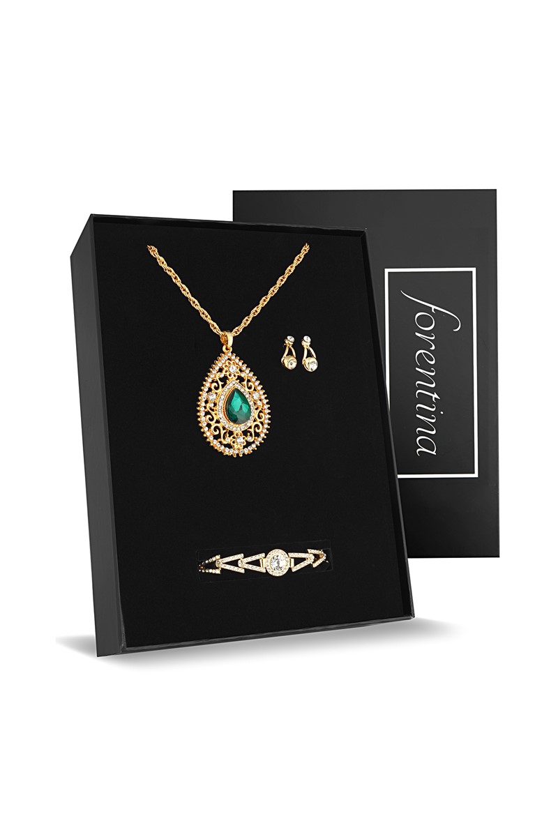 Forentina Altın Kaplama Kolye Küpe Bileklik Takı Seti Hediye Set PS2321