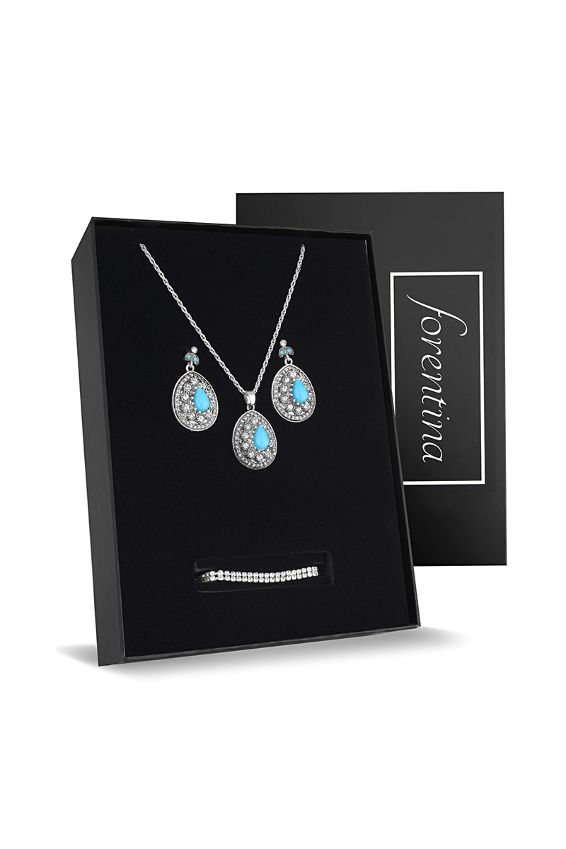 Forentina Gümüş Kaplama Otantik Kolye küpe Bileklik Takı Seti PS2331