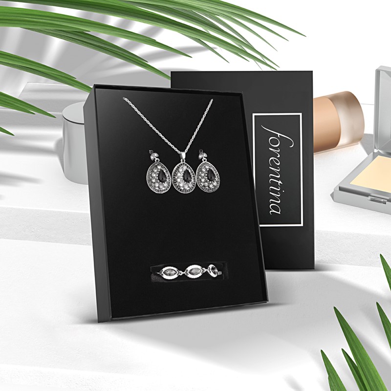 Forentina Gümüş Kaplama Otantik Kolye Küpe Bileklik Takı Seti PS2332