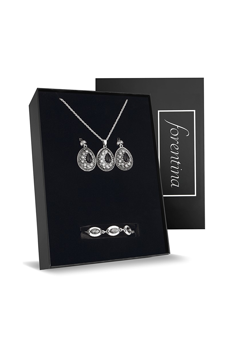 Forentina Gümüş Kaplama Otantik Kolye Küpe Bileklik Takı Seti PS2332