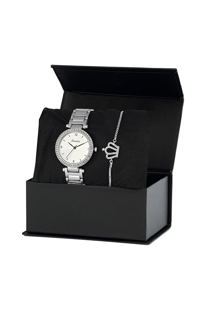 Forentina Bayan Metal Gümüş Kaplama Kol Saati Kombin Set PS2339